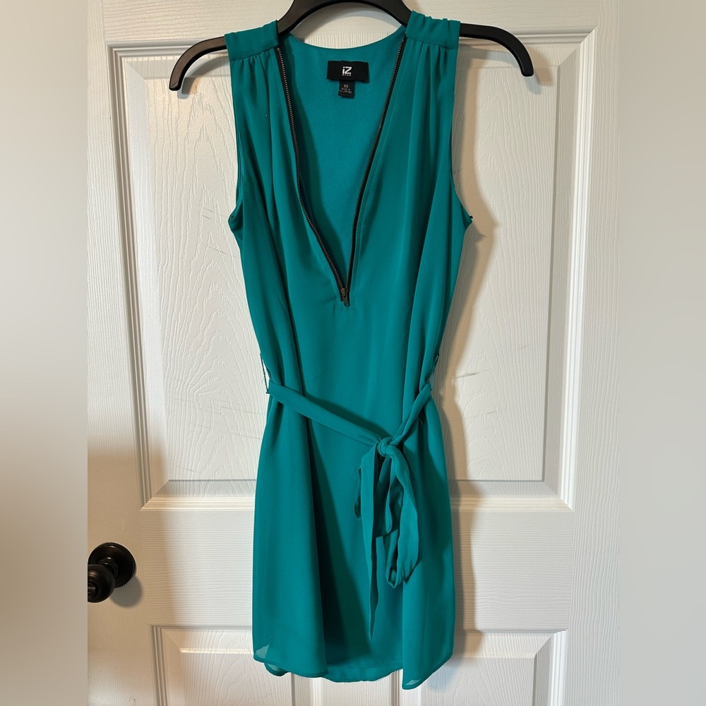 Iz Byer Teal Zip-Front Mini Dress